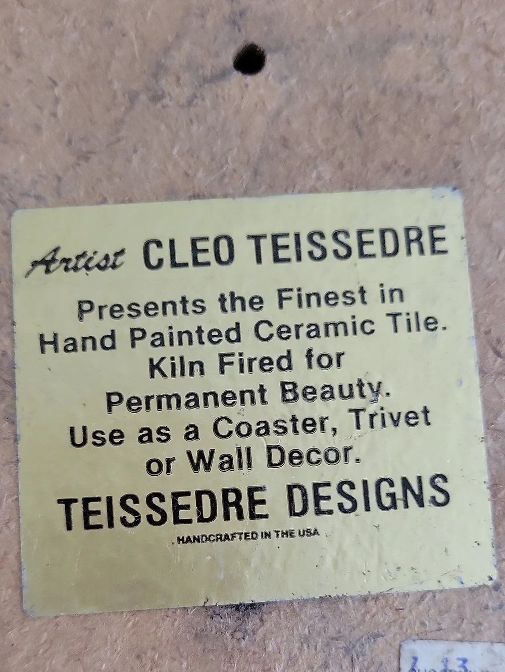 Vintage Cleo Teissedre 1988 Handpainted Ceramic Tile